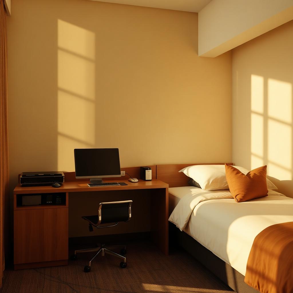Cosy single room with work desk and natural light