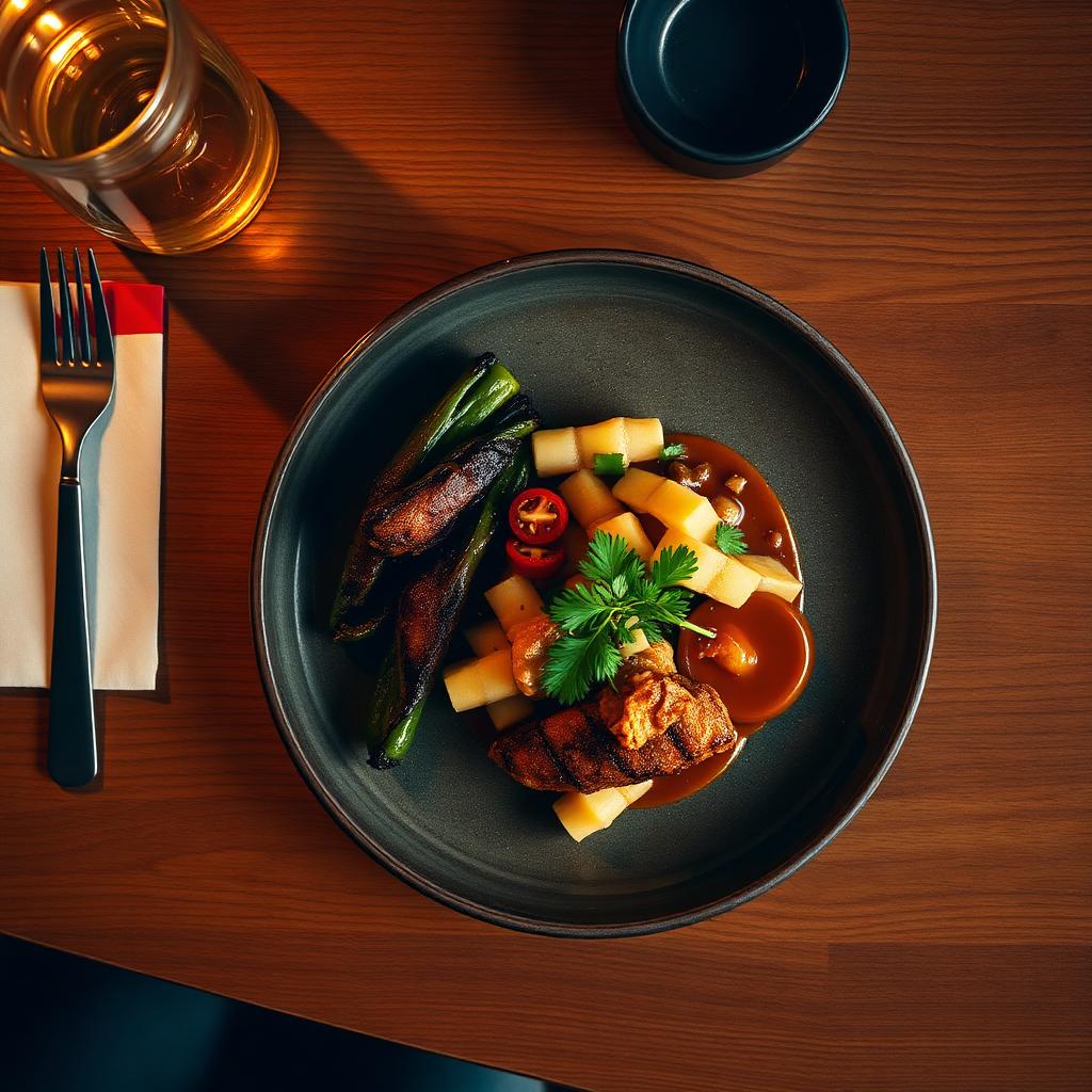 Plated dinner dish photographed from above