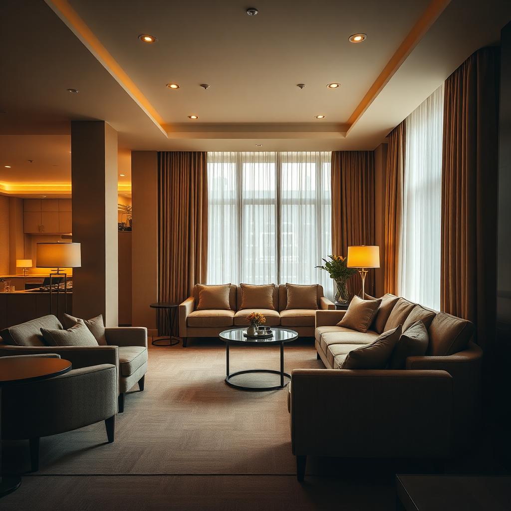 Lounge and common area with warm inviting sofas